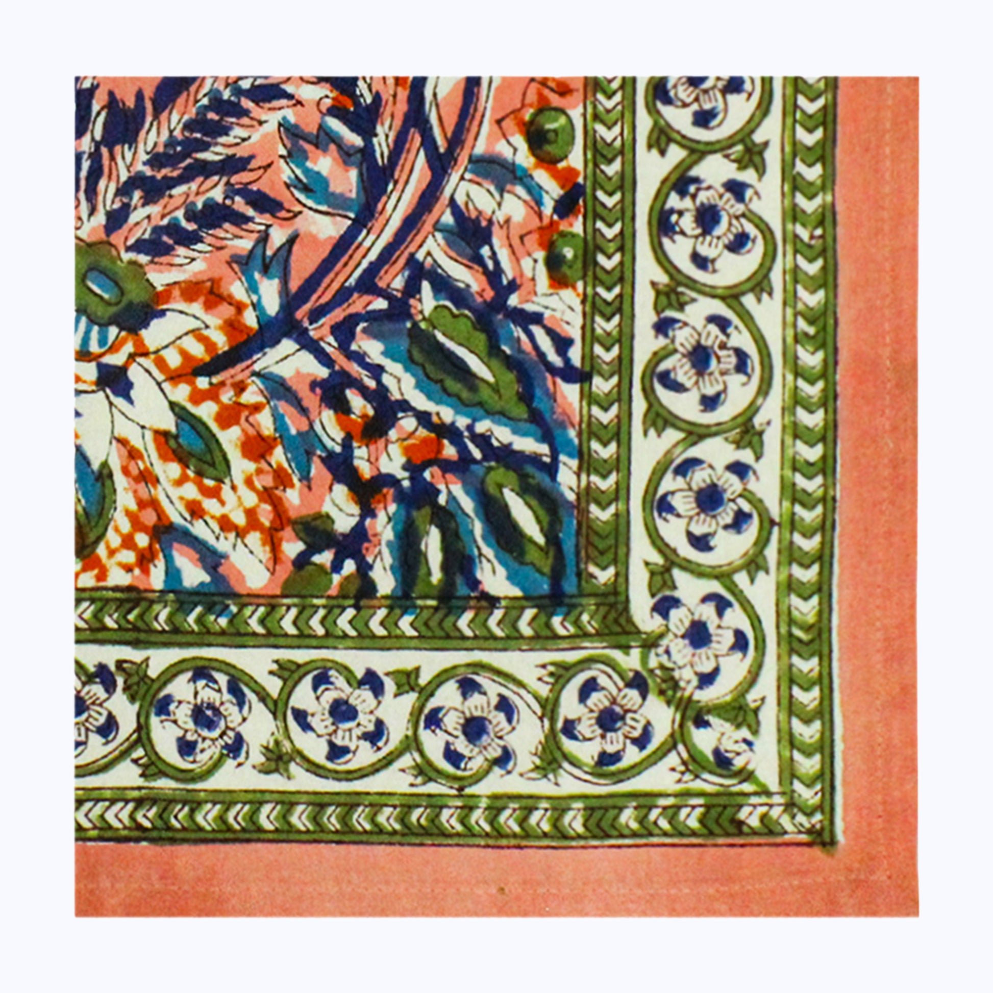 Orange and Green Block Printed Set Of 4 Napkins - My Store