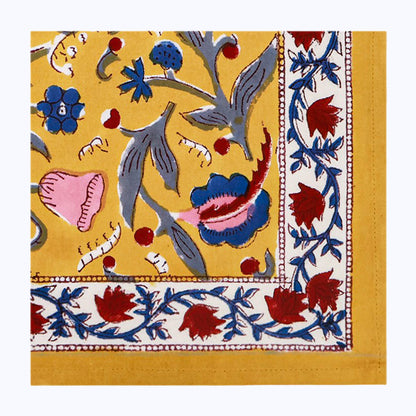 Yellow and Red Handmade Block Printed Napkins Set Of 4 - My Store