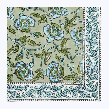Green With Blue Handmade Block Printed Cotton Napkins Set Of 4 - My Store