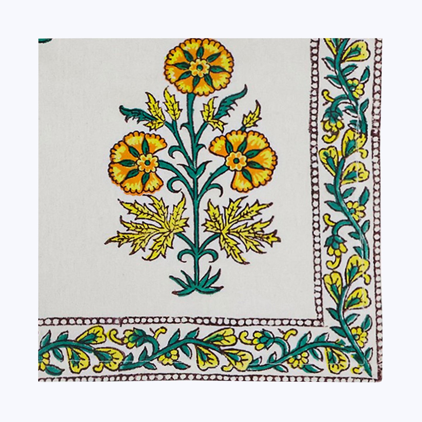 Yellow and White Handmade Block Printed Cotton Napkins Set Of 4 - My Store