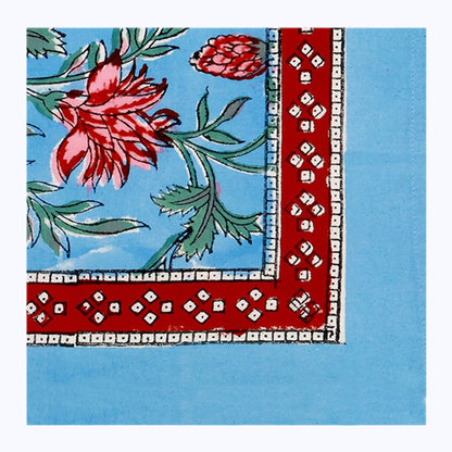 Blue and Pink Hand Block Printed Cotton Set Of 4 Napkins - My Store