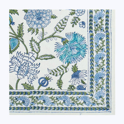 Blue and White Cotton Block Print Set Of 4 Napkins - My Store