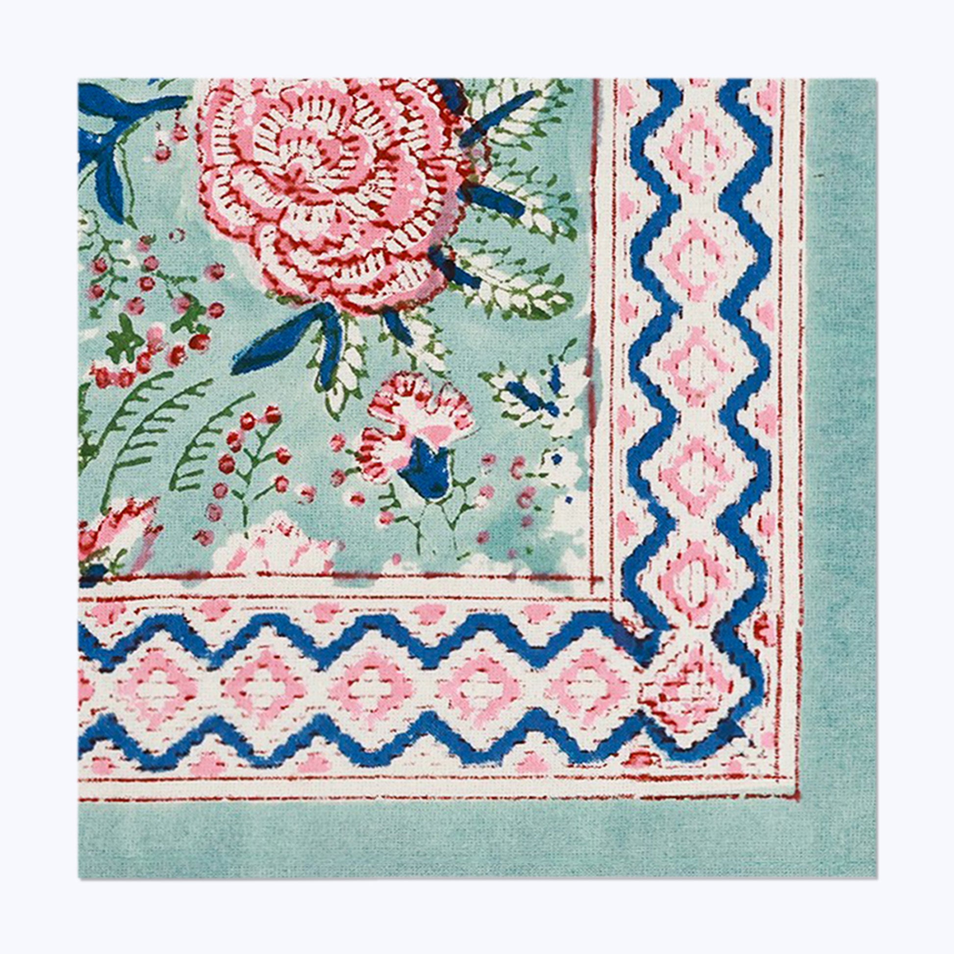 Green With Pink Hand Block Printed Cotton Napkins Set Of 4 - My Store