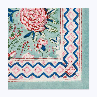 Green With Pink Hand Block Printed Cotton Napkins Set Of 4 - My Store