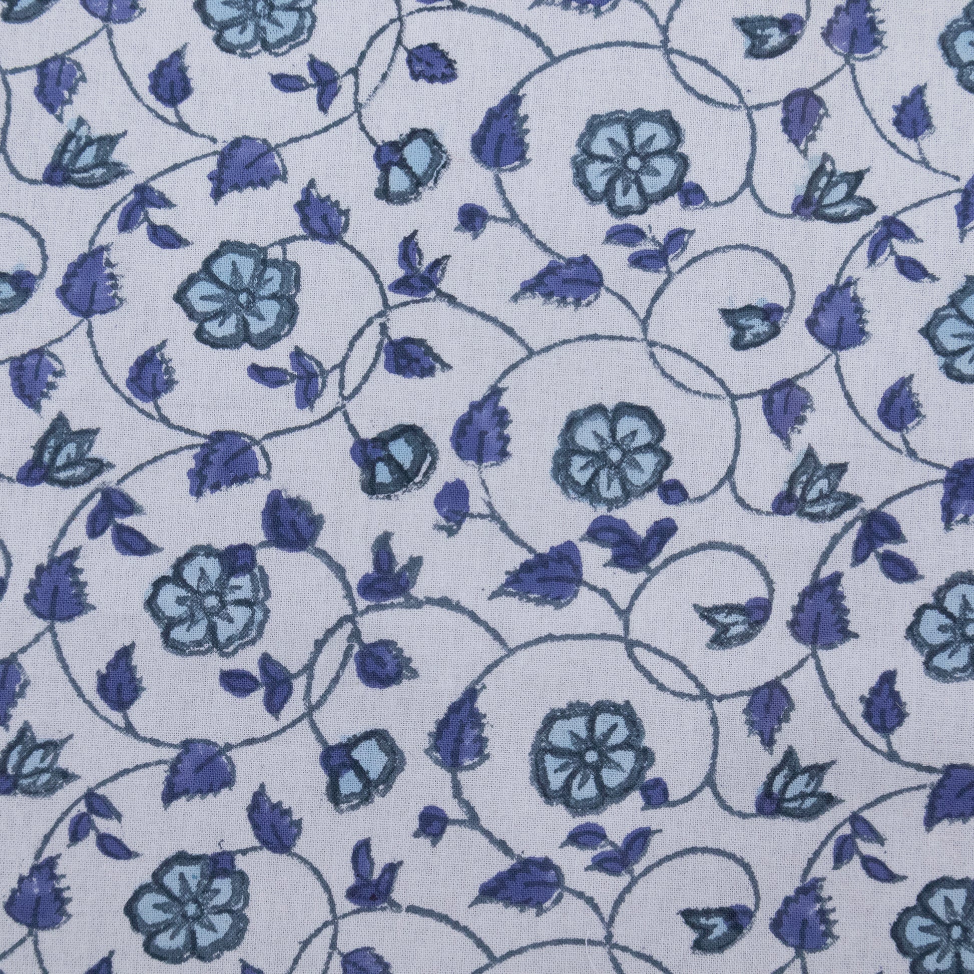 Cotton Bedsheet – Hand Block Floral Print – Blue & White – King, Queen, Twin Sizes - My Store