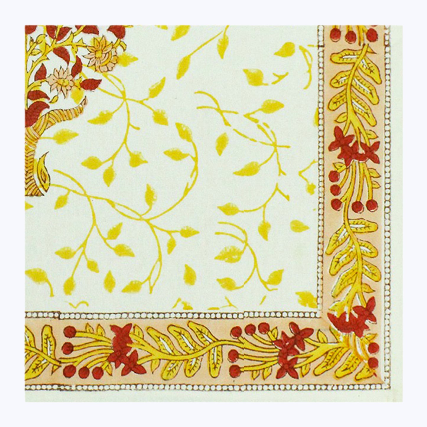 Floral Yellow and White Hand Block Printed Cotton Set 4 Napkins - My Store