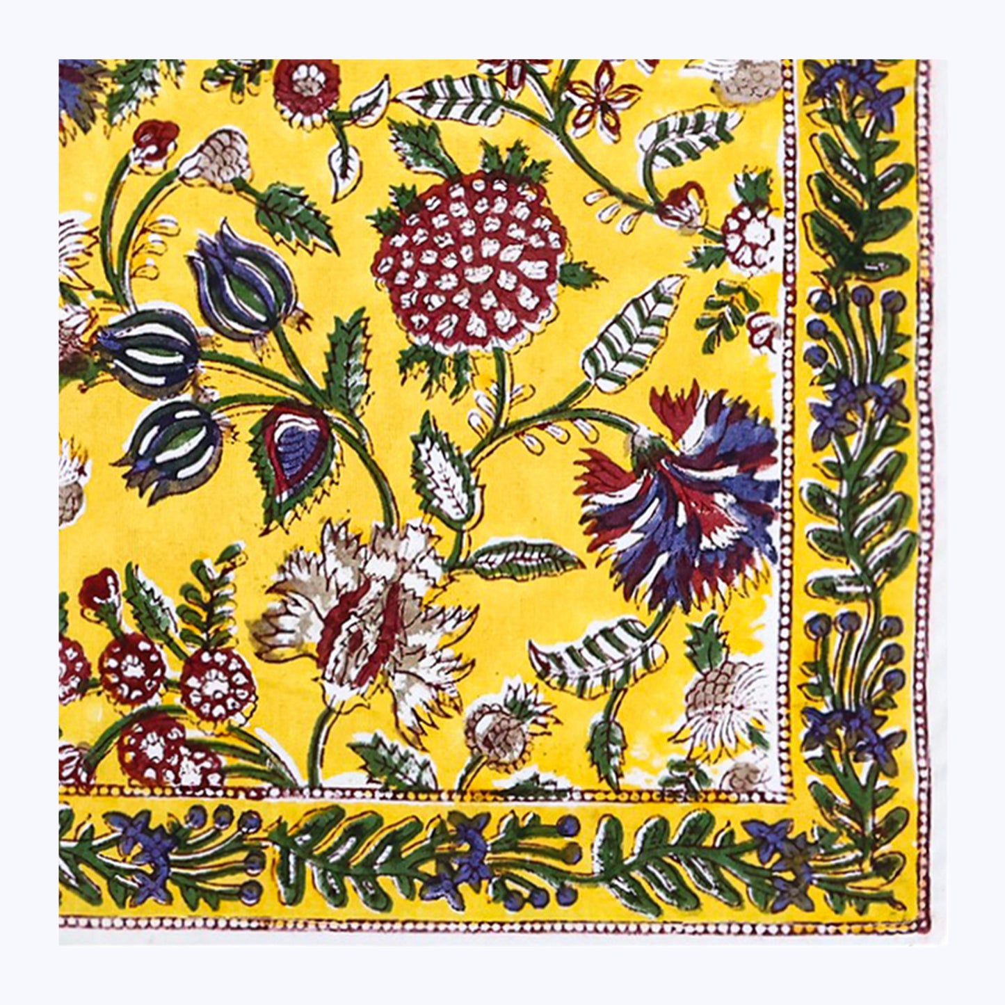 Yellow With Green Hand Block Printed Cotton Napkins Set Of 4 - My Store