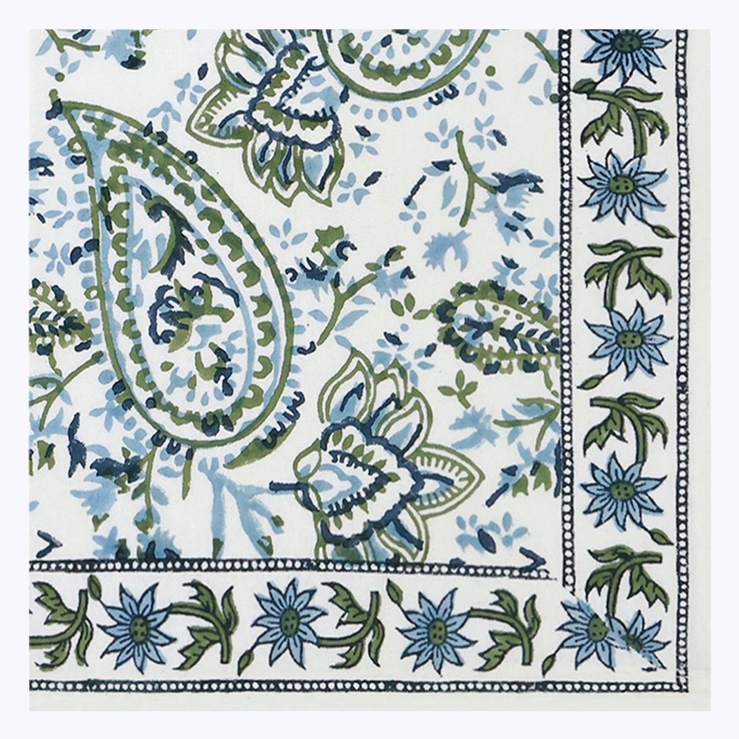 Green and White Hand Block Printed Cotton Napkins Set Of 4 - My Store