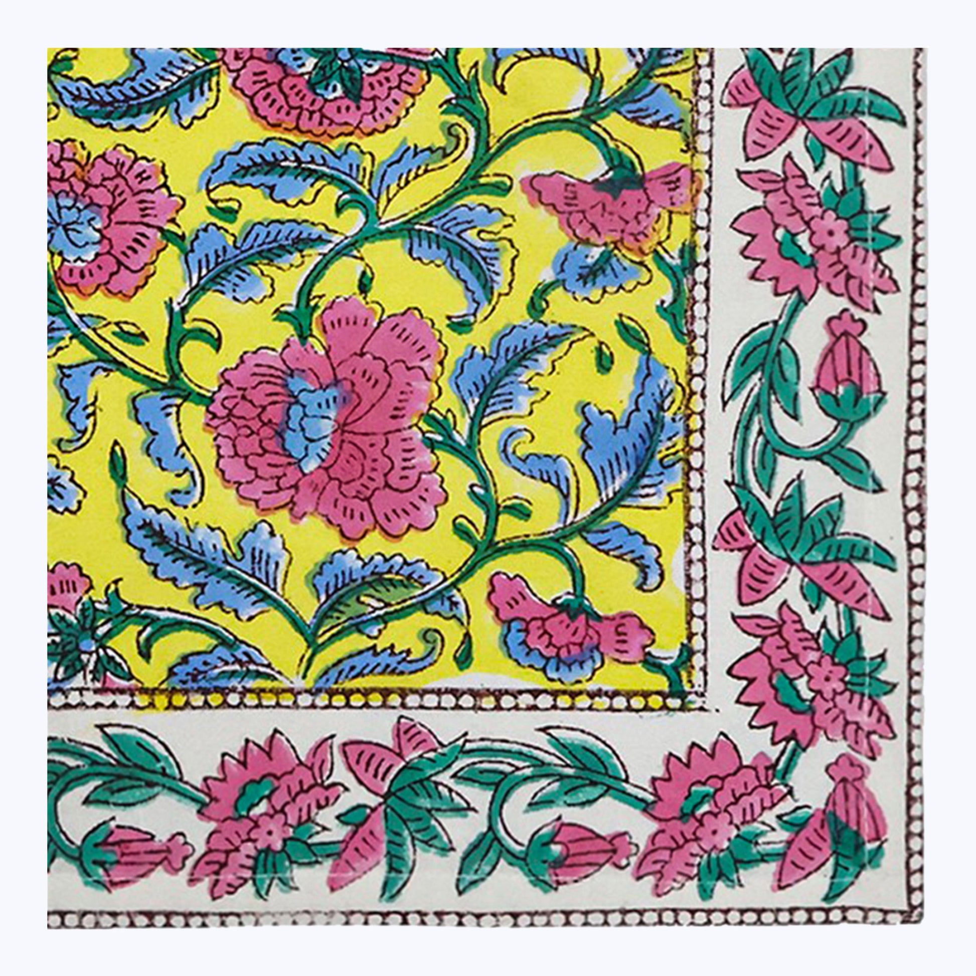 Yellow and Pink Hand Block Printed Cotton Napkins Set Of 4 - My Store