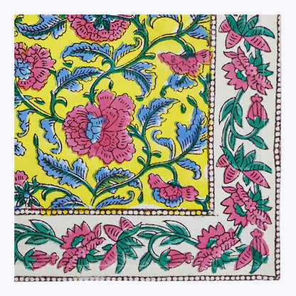 Yellow and Pink Hand Block Printed Cotton Napkins Set Of 4 - My Store