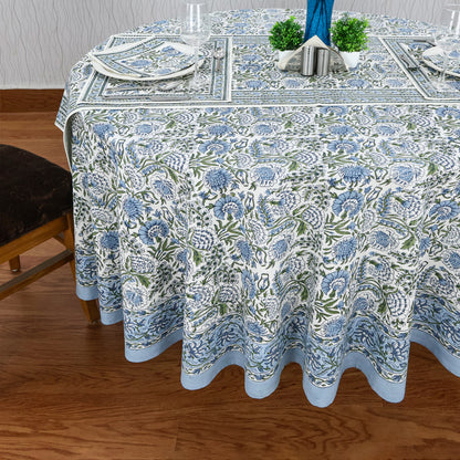 Blue and White Floral Table Cloth - Luxury Round Table Cloth - Valentine Table Cover - My Store