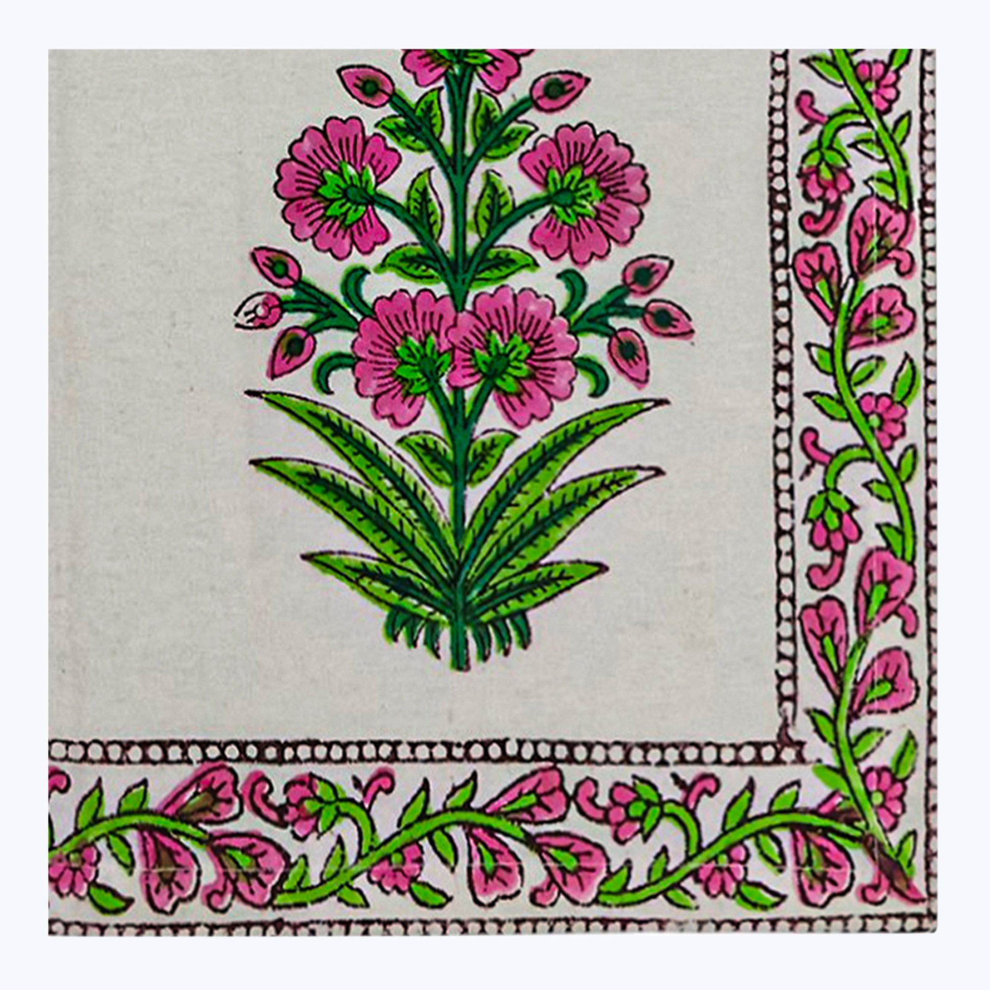 Pink and White Handmade Block Printed Cotton Napkins Set Of 4 - My Store