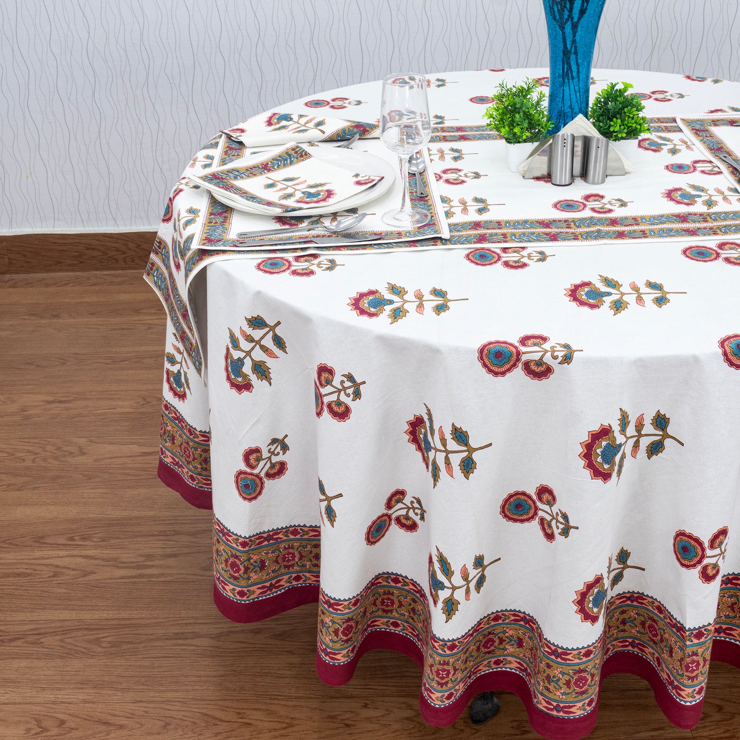 Floral Handmade Block Printed Cotton Tablecloth - My Store