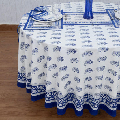 Indian Block Print Round Table Cover, Blue Floral Round Tablecloth - My Store