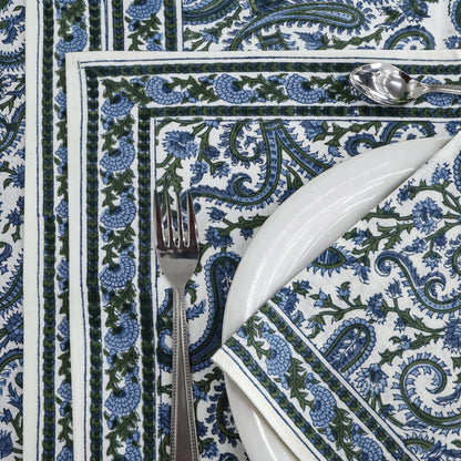 Blue Cotton Hand Block Printed Round Tablecloth - My Store