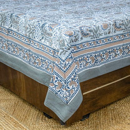 Indian Handmade Block Printed Gray and Brown Floral Pattern Cotton Bed sheet For living Room, Kids Room - My Store