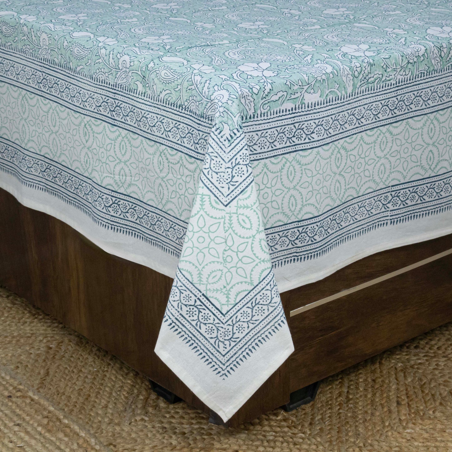 Cotton Bedsheet – Hand Block Floral Print – Blue & White – King, Queen, Twin Sizes - My Store