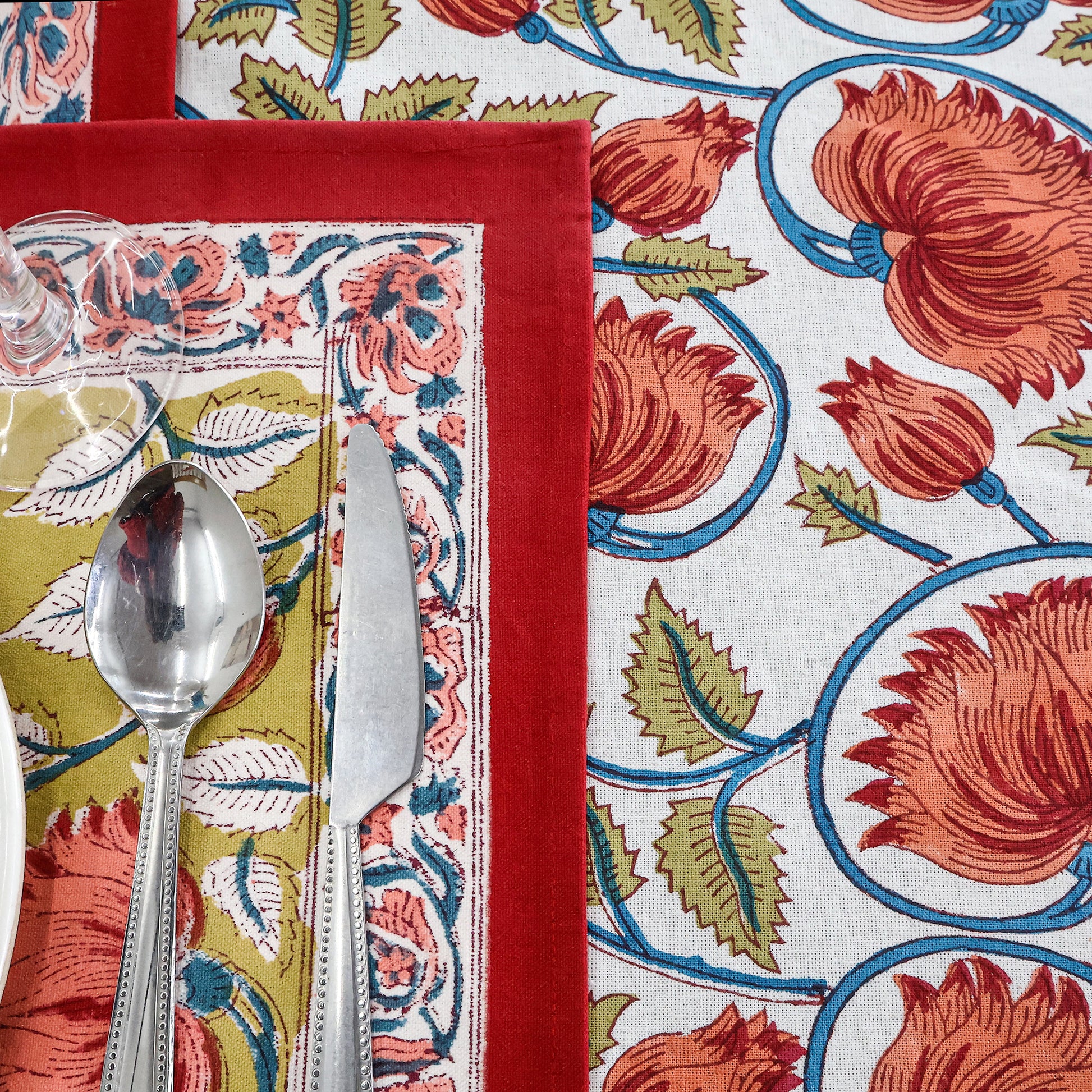 Floral Handmade Block Printed Cotton Round Tablecloth - My Store