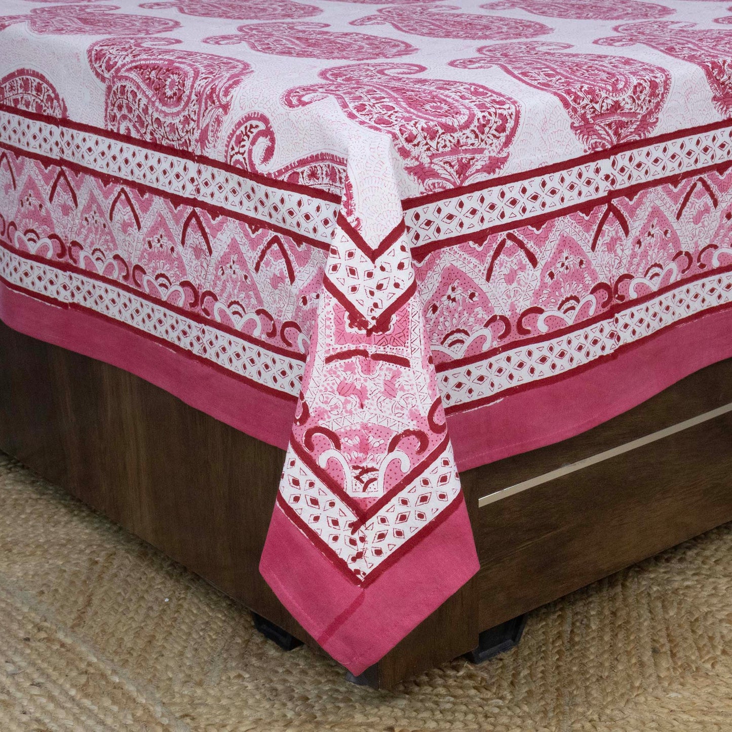 Cotton Bedsheet – Hand Block Floral Print – Red & White – King, Queen, Twin Sizes - My Store