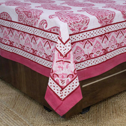 Cotton Bedsheet – Hand Block Floral Print – Red & White – King, Queen, Twin Sizes - My Store