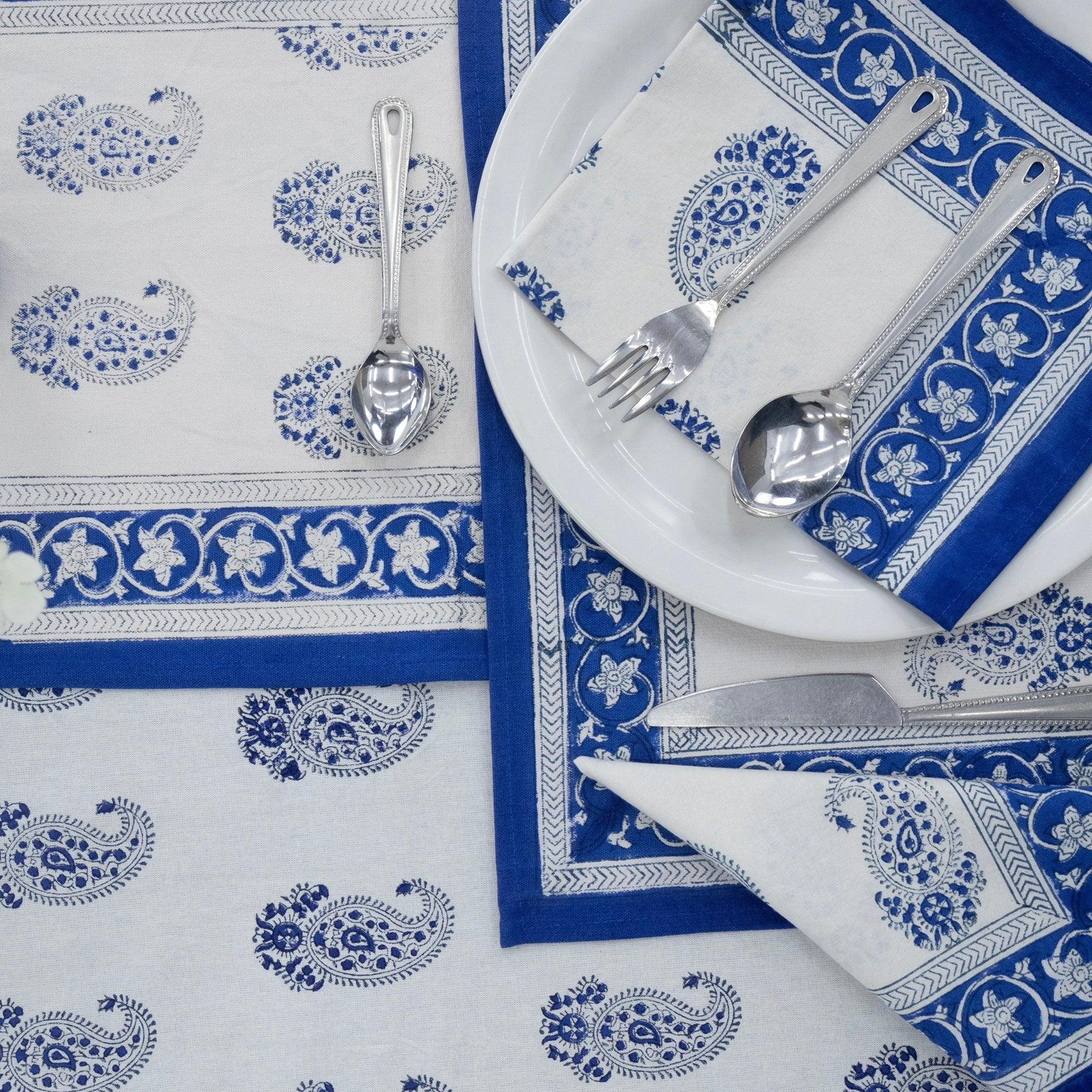 Indian Block Print Round Table Cover, Blue Floral Round Tablecloth - My Store