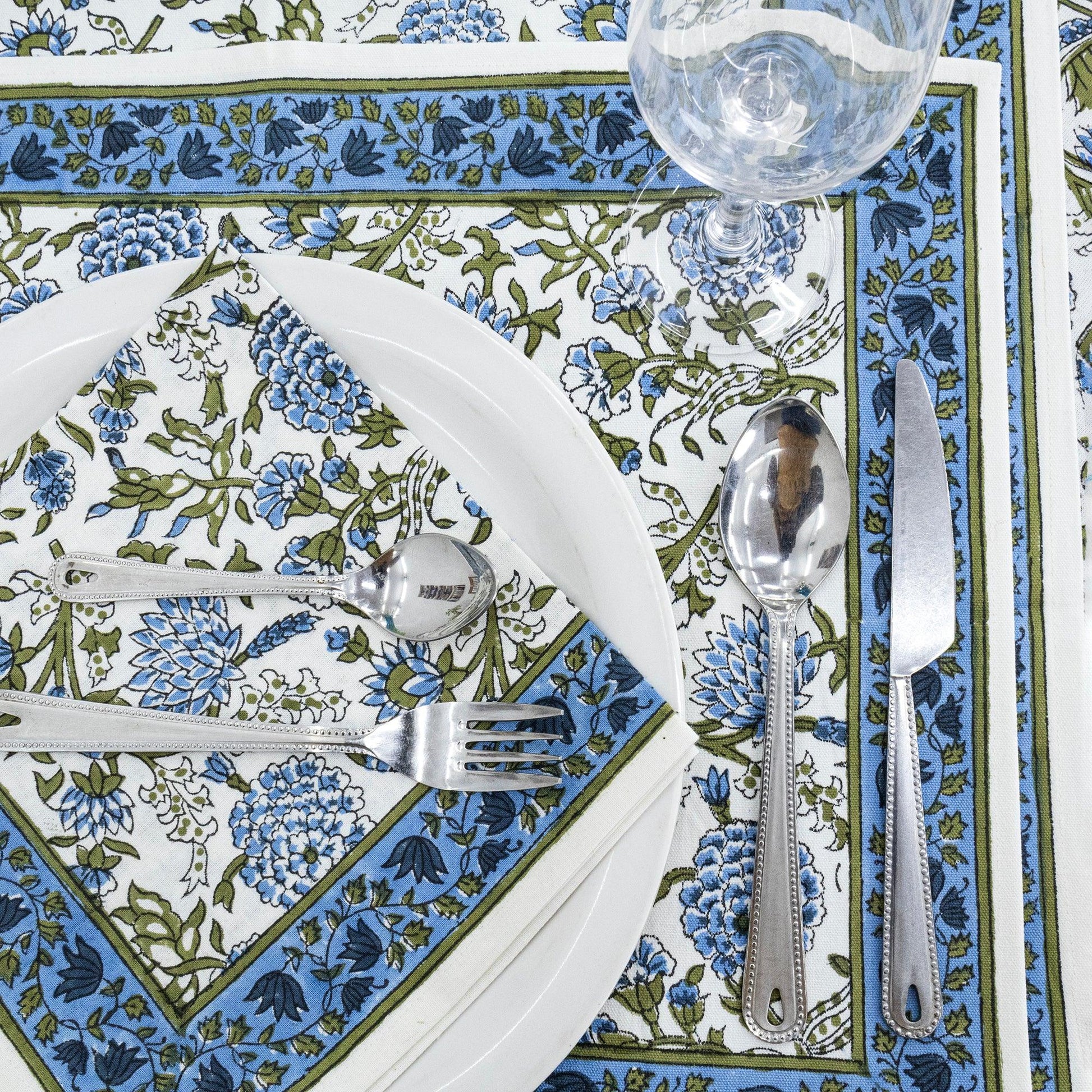 Blue & White Round Tablecloth, Dining Table Decor, Block Printed Mats, Valentine Gifts - My Store