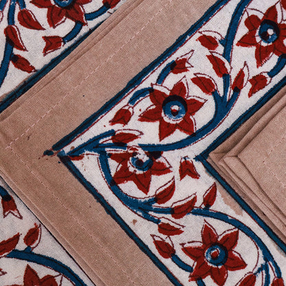 Pink With Handmade Block Printed Cotton Napkins Set Of 4 - My Store