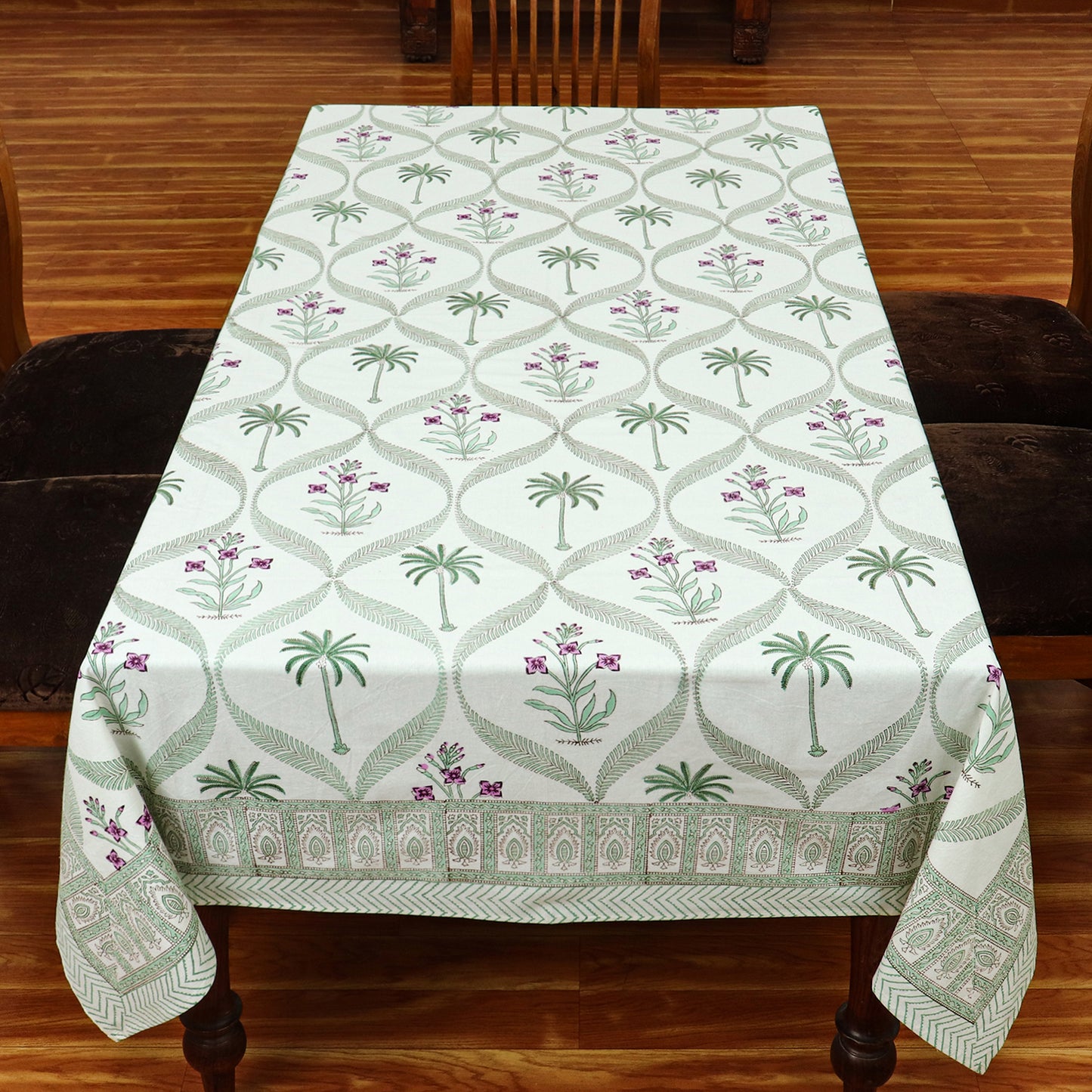 Green and Yellow Floral Table Cloth, Block Print Table Cover - My Store