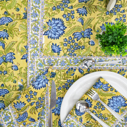 Yellow and Blue Handmade Round Cotton Tablecloth - My Store