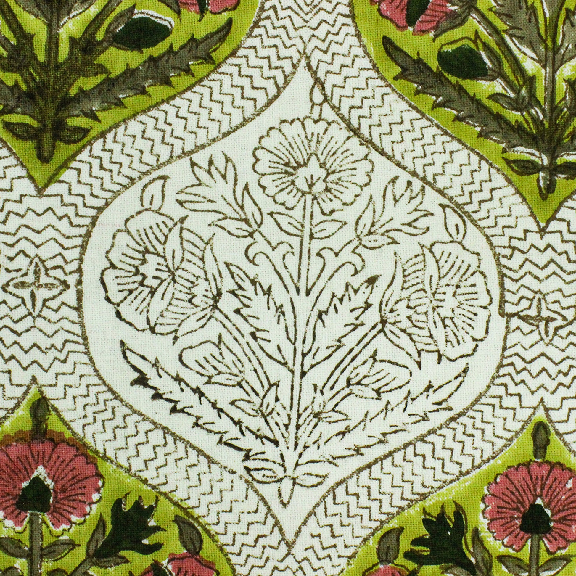 Yellow and Pink Set Of 4 Cotton Block Printed Napkins - My Store