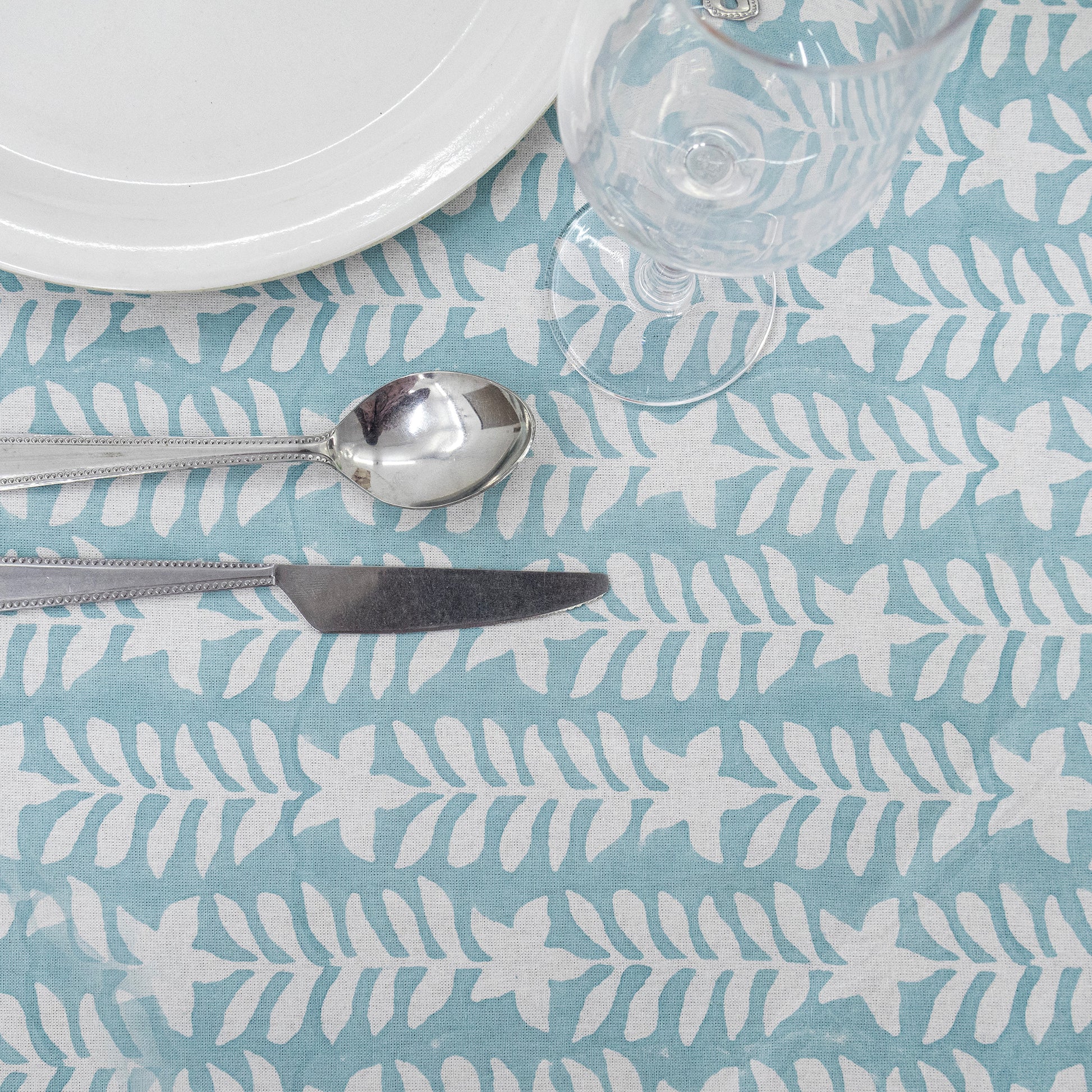 Blue and Green Handmade Block Printed Cotton Tablecloth - My Store