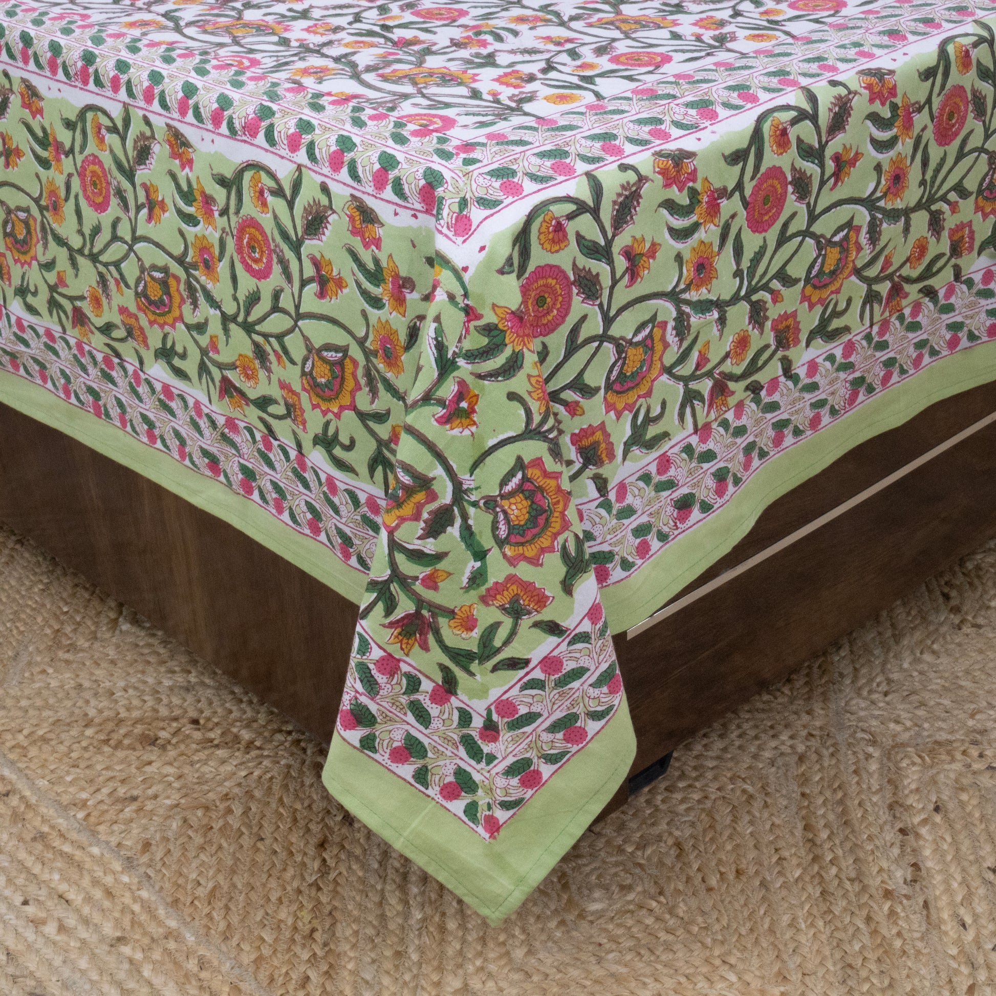 Cotton Bedsheet – Hand Block Floral Print – Green and Multicolor – King, Queen, Twin Sizes - My Store