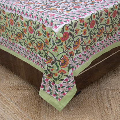 Cotton Bedsheet – Hand Block Floral Print – Green and Multicolor – King, Queen, Twin Sizes - My Store