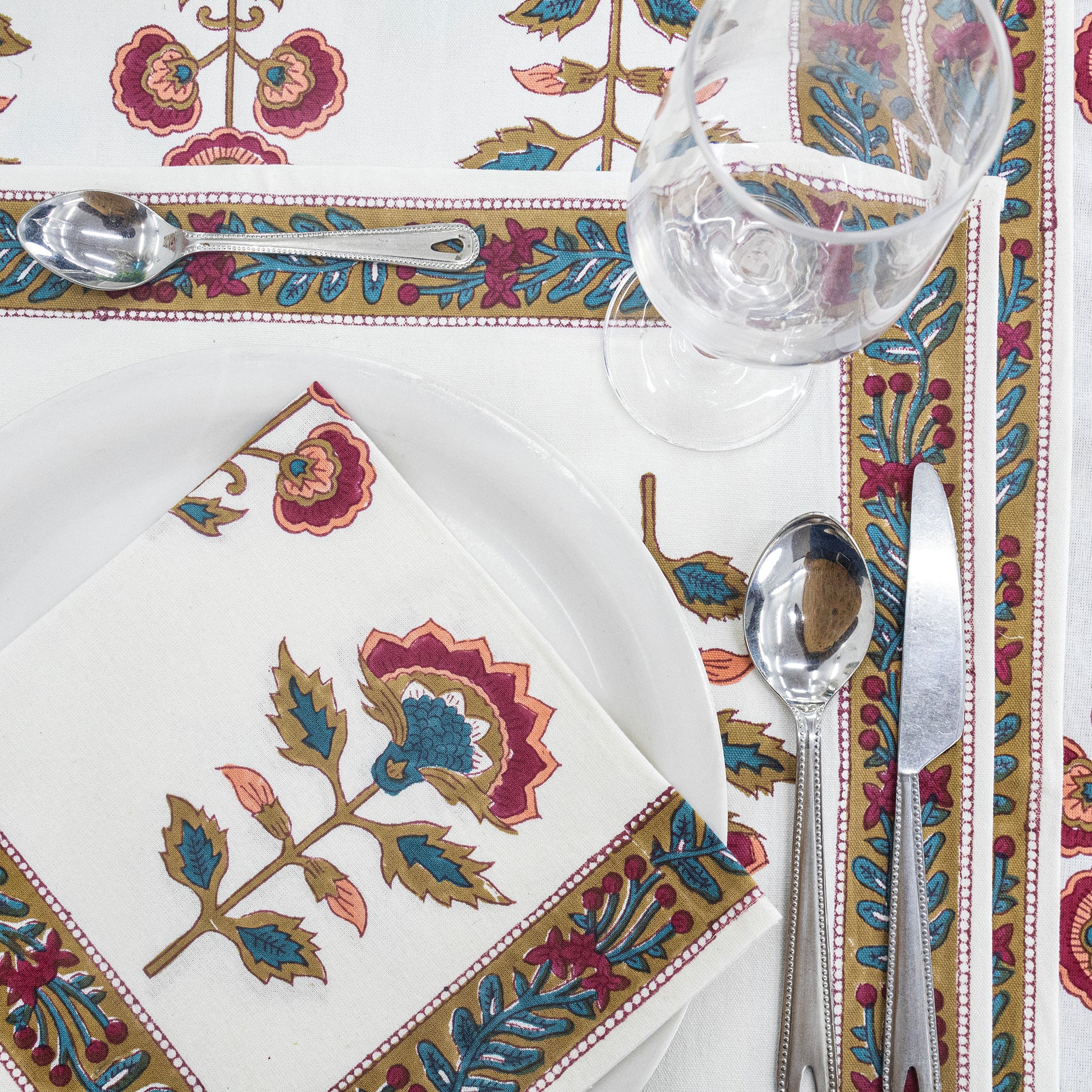 Floral Handmade Block Printed Cotton Tablecloth - My Store