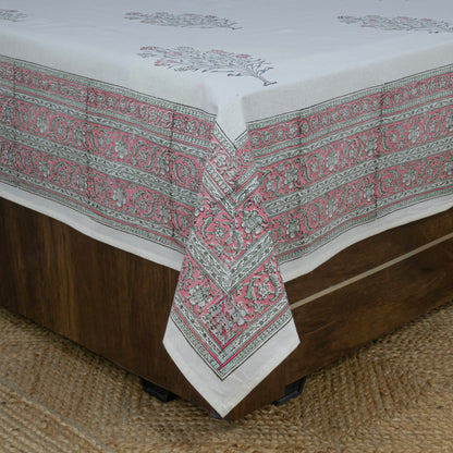 Cotton Bedsheet – Hand Block Floral Print – White & Pink – King, Queen, Twin Sizes - My Store