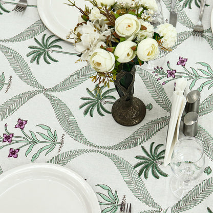 Green and Yellow Floral Table Cloth, Block Print Table Cover - My Store