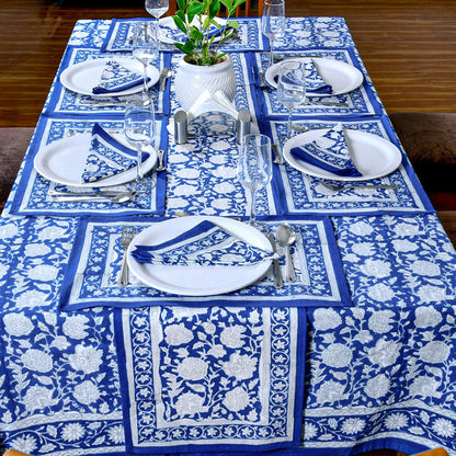 Indian Handmade Blue Cotton Tablecloths For Rectangle Tables - My Store