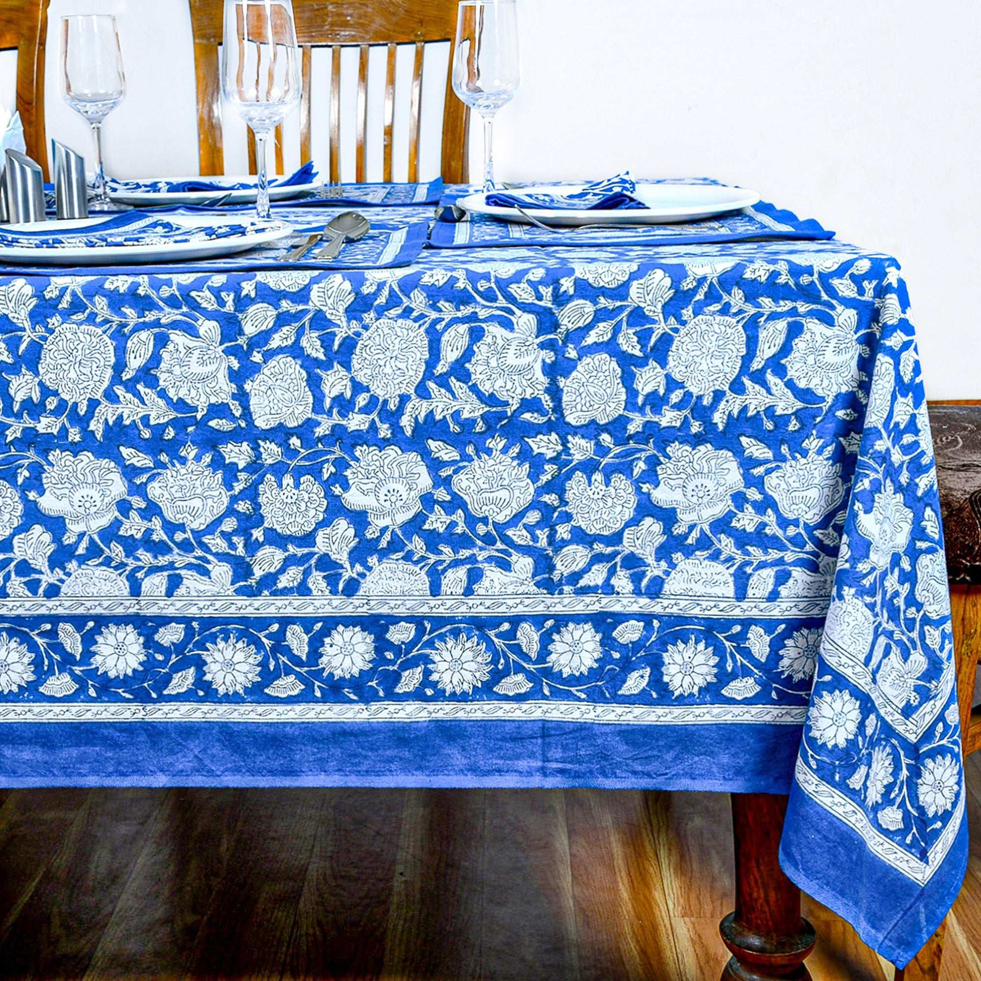 Indian Handmade Blue Cotton Tablecloths For Rectangle Tables - My Store