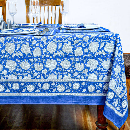 Indian Handmade Blue Cotton Tablecloths For Rectangle Tables - My Store