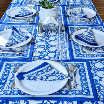 Indian Handmade Blue Cotton Tablecloths For Rectangle Tables - My Store