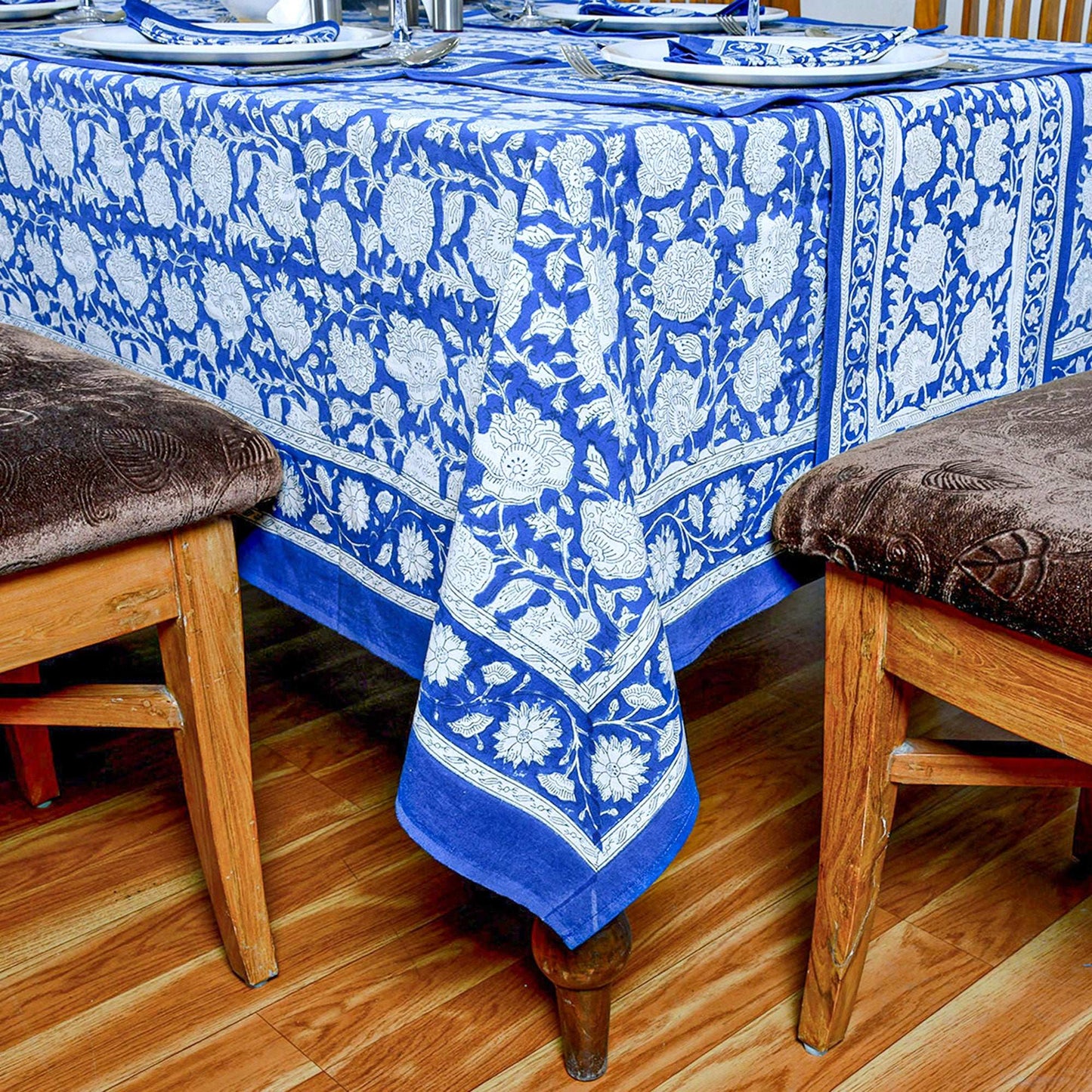 Indian Handmade Blue Cotton Tablecloths For Rectangle Tables - My Store