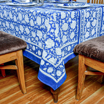 Indian Handmade Blue Cotton Tablecloths For Rectangle Tables - My Store