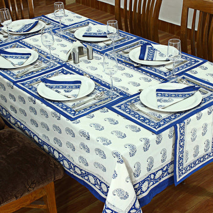 Blue & White Hand Block Printed Tablecloth - Dinner Table Linen - My Store