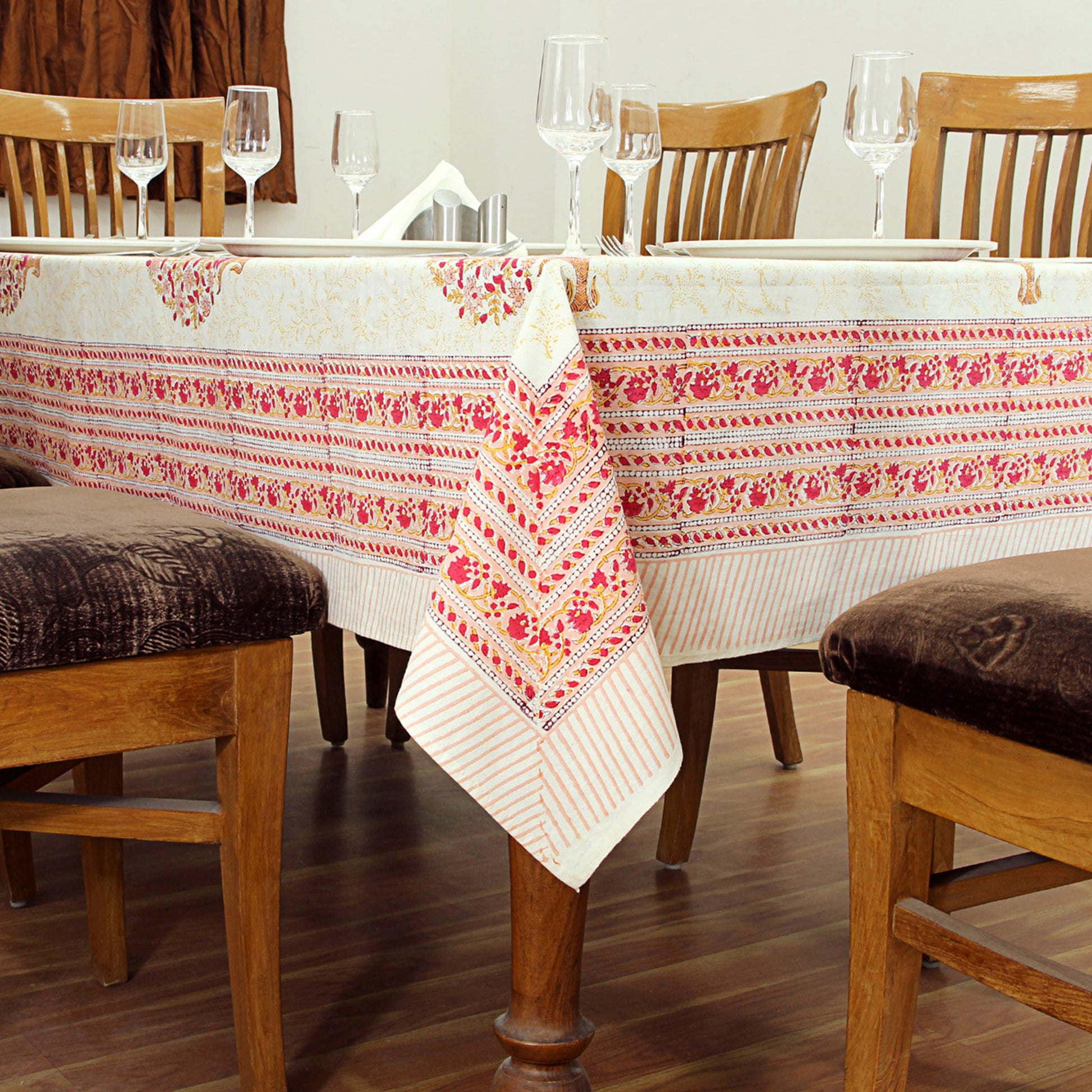 Handmade Red and White Block Printed Rectangle Tablecloth - My Store