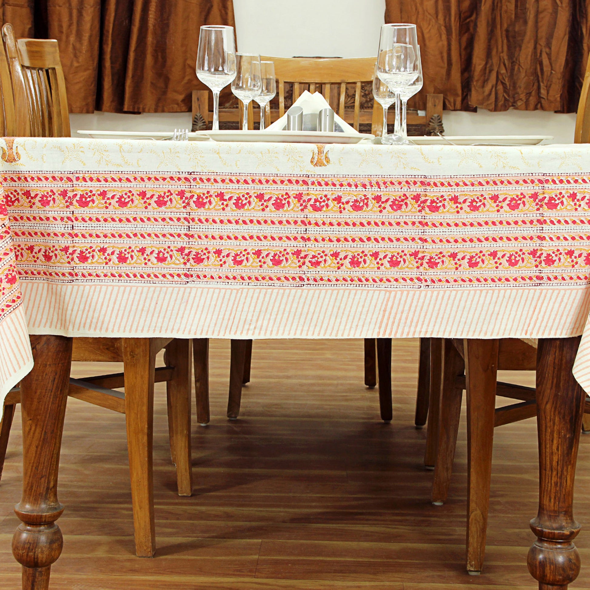 Handmade Red and White Block Printed Rectangle Tablecloth - My Store