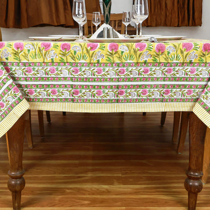 Red and Yellow Handmade Block Printed Rectangle Dinning Tablecloth for Table Decor - My Store