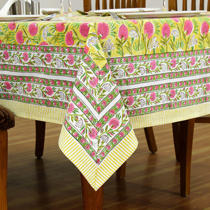 Red and Yellow Handmade Block Printed Rectangle Dinning Tablecloth for Table Decor - My Store