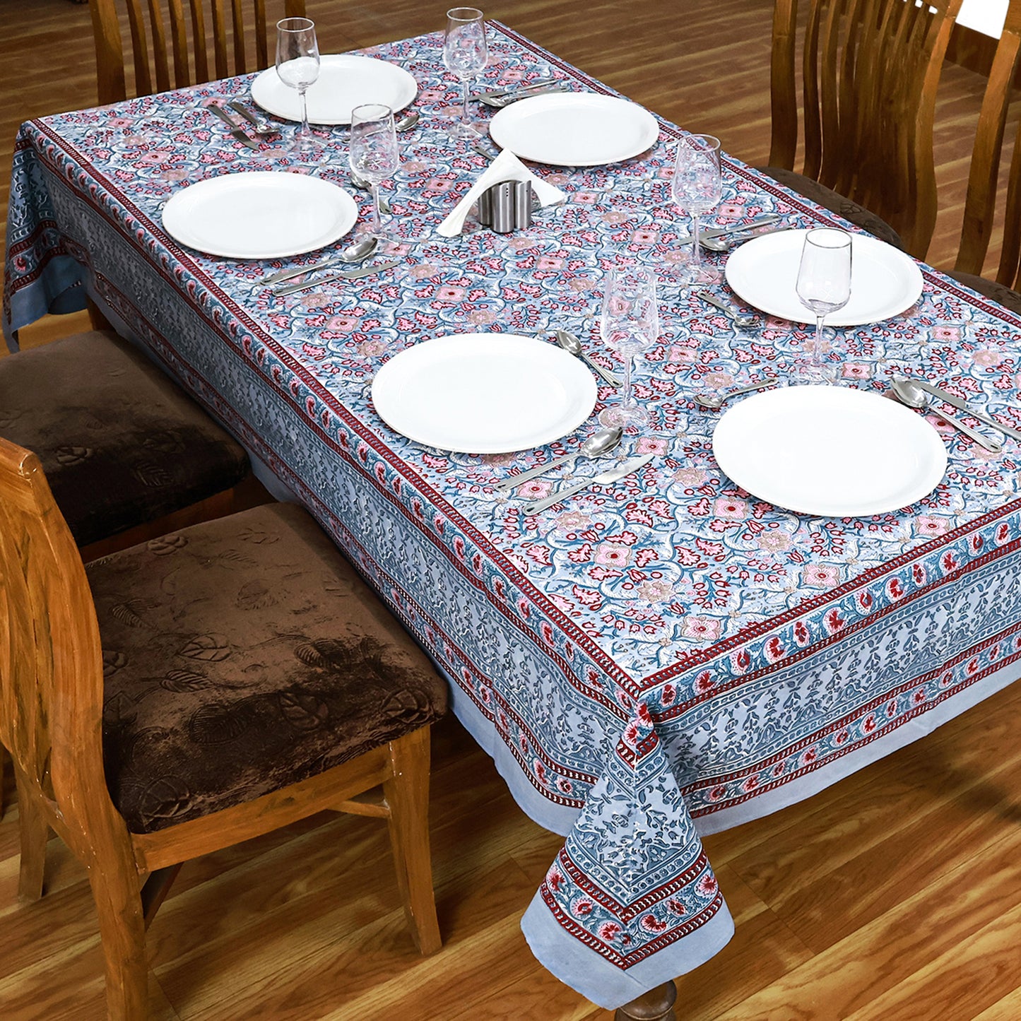 Indian Handmade Table Cloth - Cotton Block Printed Rectangle Table Cover - My Store