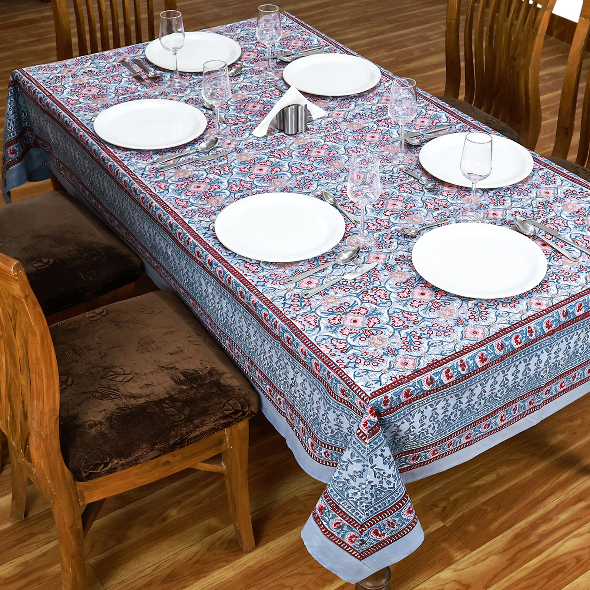 Indian Handmade Table Cloth - Cotton Block Printed Rectangle Table Cover - My Store