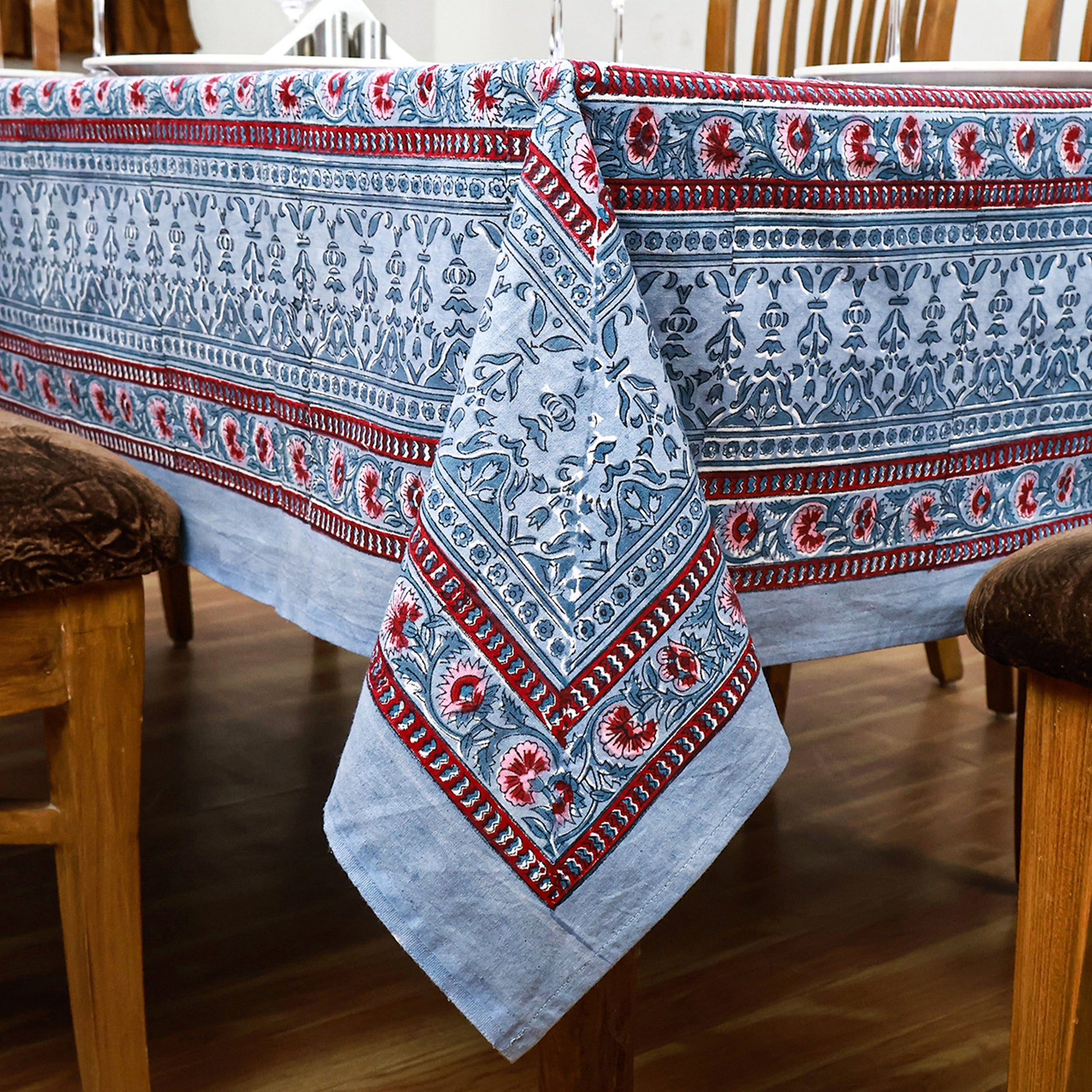 Indian Handmade Table Cloth - Cotton Block Printed Rectangle Table Cover - My Store